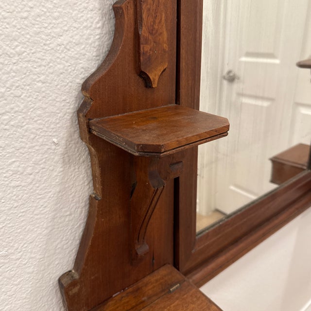 Victorian Eastlake-Style Carved Walnut Wall Mirror With Shelves & Storage Boxes For Sale - Image 9 of 11