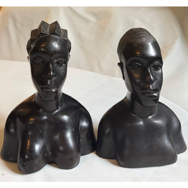 Early 20th Century African Busts, Male and Female For Sale - Image 4 of 6