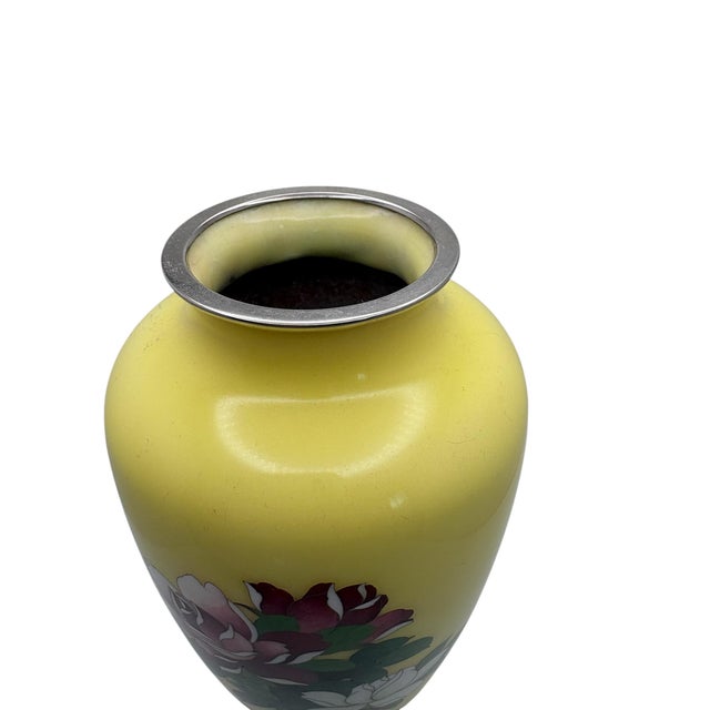 Metal Vintage Japanese Ando Jubei Yellow Cloisonne Enamel Vase For Sale - Image 7 of 10