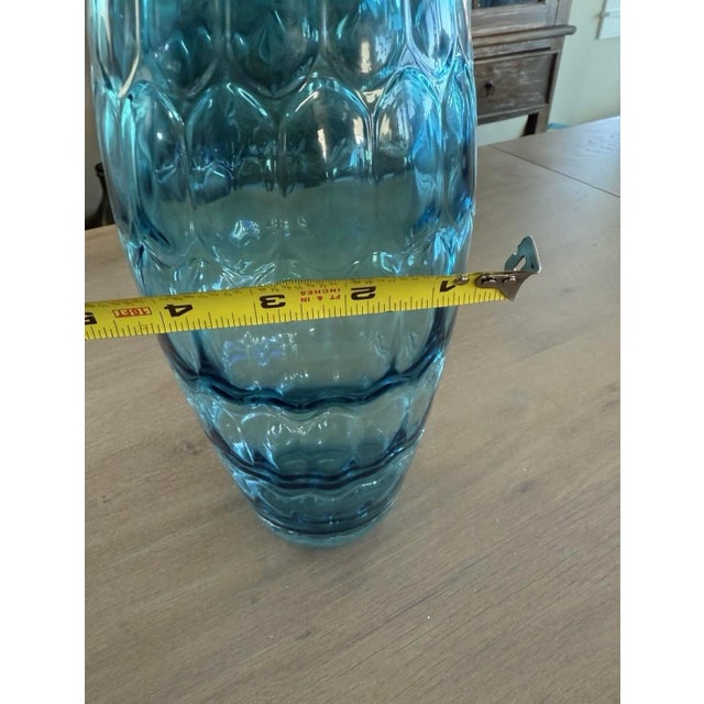 Blown Art Glass Vase Teal Blue With Pattern in Glass 11” For Sale - Image 4 of 10
