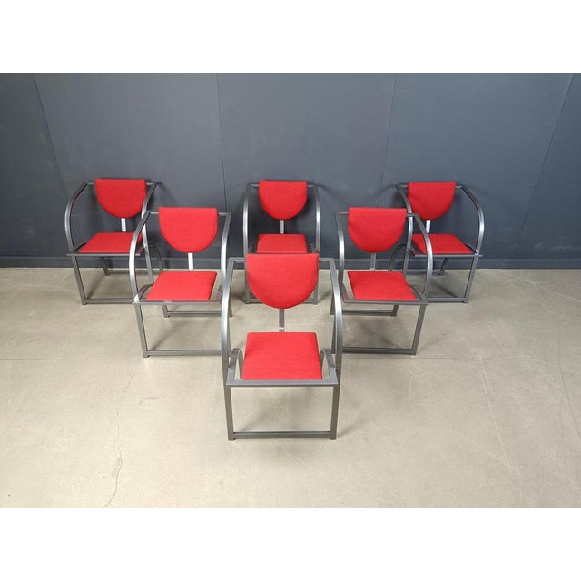 Vintage 'Sinus' dining chairs by KFF Germany with a metal frame and a new red fabric upholstery. Timeless design, very...
