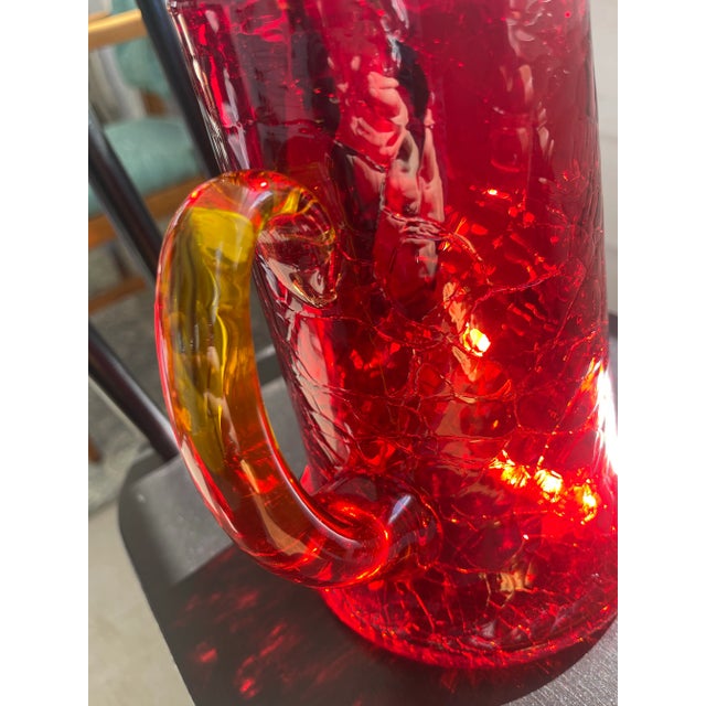 Mid 20th Century Mid 20th Century Crackle Glass Amberina Pitcher After Blenko, Rainbow or Pilgram Glass For Sale - Image 5 of 9