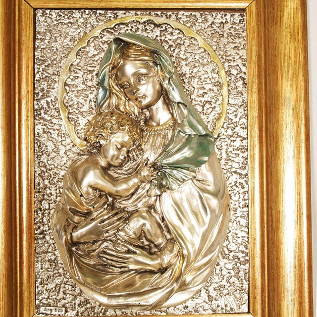Florentine Artist, Madonna and Child Bas-Relief, 1970s, Silver For Sale - Image 9 of 9