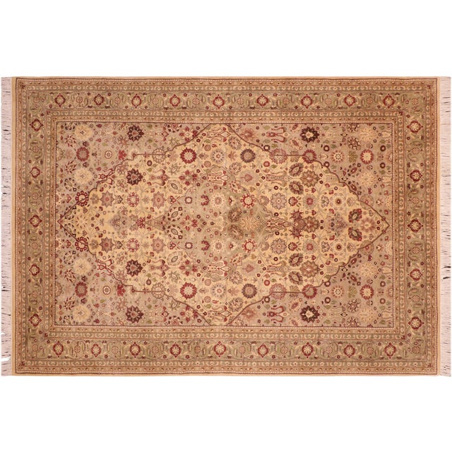 Shabby Chic 1990's Pak-Persian Beige/Green Wool Rug - 6'0'' X 9'2'' For Sale - Image 9 of 9