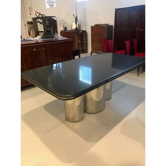 Black Granite and Chrome Dining Table For Sale - Image 9 of 10