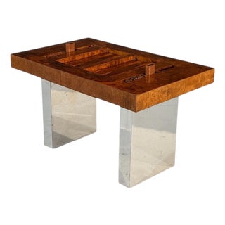 Karl Springer Burlwood and Chrome Backgammon Table, 1980 For Sale