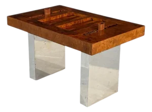 Karl Springer Burlwood and Chrome Backgammon Table, 1980