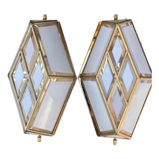Vintage Brass and Cut Glass Lamps, 1970s, Set of 2 For Sale