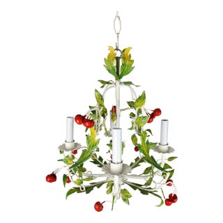 Italian Tole Cherries 4 Arm Chandelier For Sale