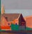 Abstract Christmas Decoration by Hiroshi Sato | Oil on Canvas Abstract scene with buildings and trees. For Sale - Image 3 of 5