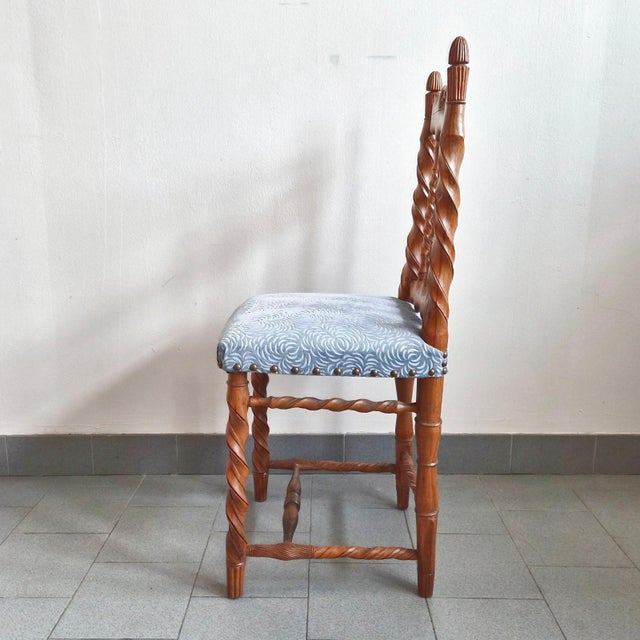 Mid-Century Modern Vintage Chair in Carved Wood and Velvet, 1950s For Sale - Image 3 of 17