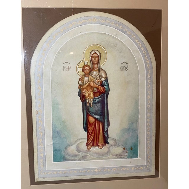 Up for sale is a wonderful vintage original religious Russian Icon preliminary church painting by F. Marchione in 1986...