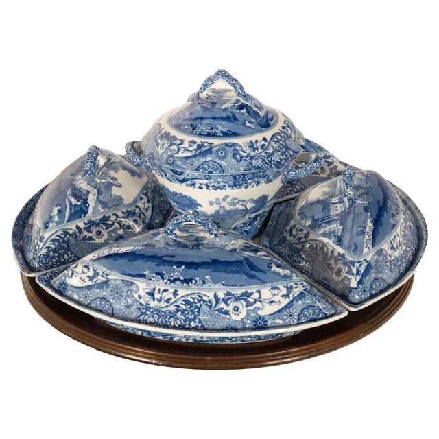 Antique Copeland Spode Blue & White Porcelain "Italian" Pattern Lazy Susan 1890 For Sale - Image 4 of 17