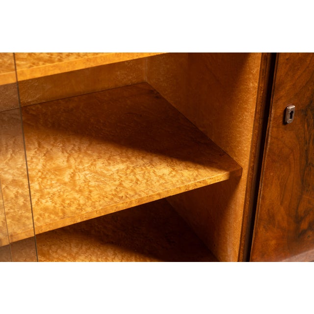 Early 20th Century Art Deco Italian Rosewood Burl Veneer and Birdseye Maple Two-Piece Hutch For Sale - Image 10 of 13
