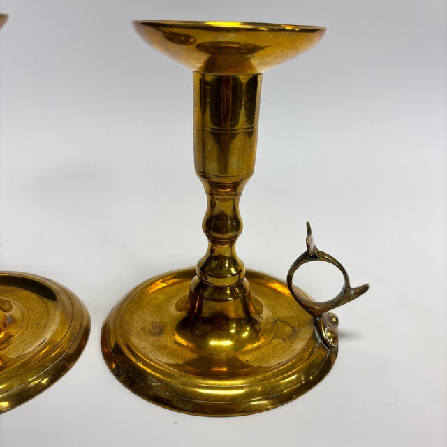 Rare Form of Victorian Brass Chambersticks Rare to find a pair of these Victorian brass chambersticks, we've never seen...