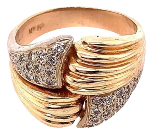 14 Karat Two-Tone Yellow and White Gold Fashion Ring With Cubic Zircon, Size 8.25