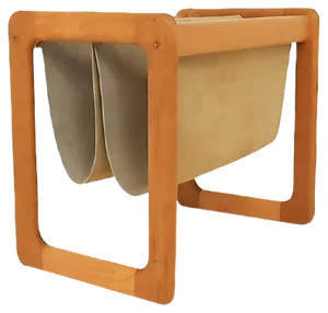 Scandinavian Oak and Suede Magazine Stand, 1960s