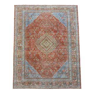 Antique Joshegan Rug – Traditional Persian Floral Design in Red & Light Blue For Sale