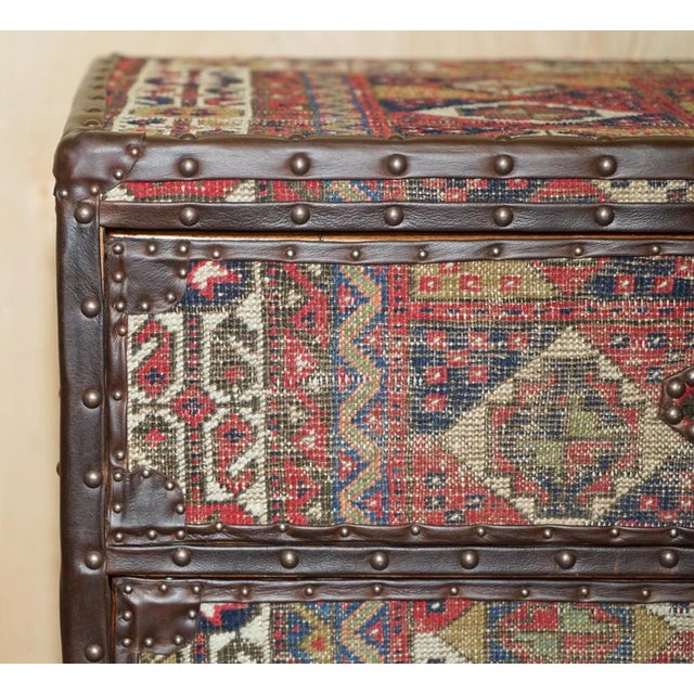 Vintage Kilim & Brown Leather Chest of Drawers For Sale - Image 5 of 18