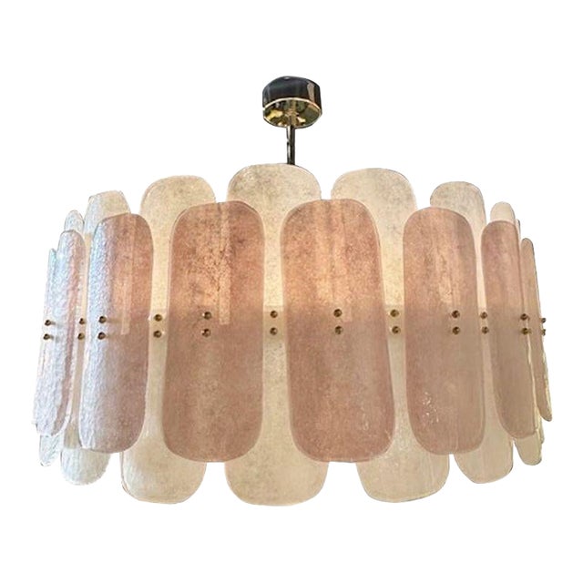 Bespoke Modern Murano Glass Drum Chandelier in Pink and White For Sale