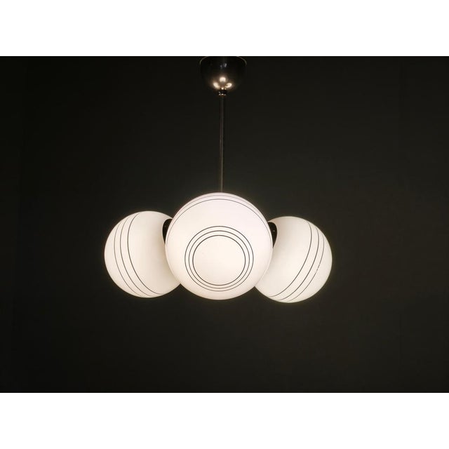 Art Deco Chrome and Cream Glass Chandelier, 1930s For Sale - Image 4 of 14