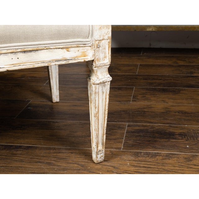 Italian 19th Century White Painted Sofa with Slanted Sides and Distressed Patina For Sale - Image 10 of 10
