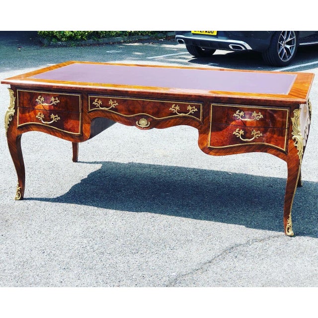 French Style Desk, Inlaid Kingswood with Brass Decoration, Very Impressive. For Sale - Image 8 of 17