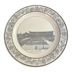 A Antique French Creamware Plate With Black Transfer Decoration, "Vue De La Grande Serre", Circa 1800