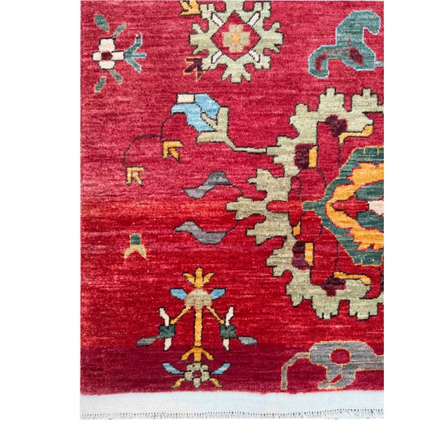 Handwoven Caucasian Kazak Wool Rug 240x292 Cm – Red Tribal Oriental Area Carpet For Sale - Image 6 of 18