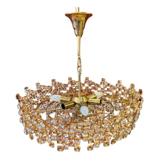 Brass and Crystal Glass Chandelier from Palwa, 1970s For Sale