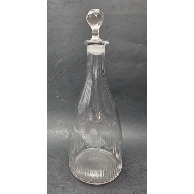 Art Deco Antique Etched Crystal Decanter With Stopper For Sale - Image 3 of 12