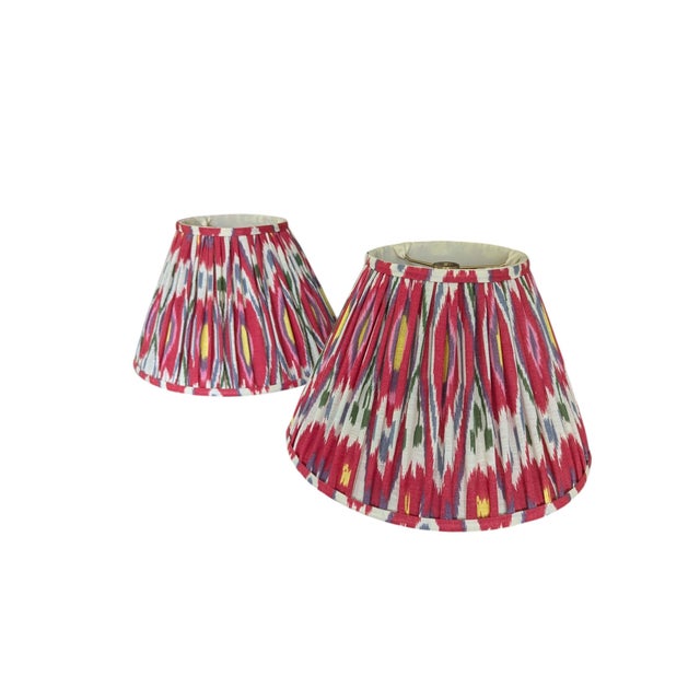 Early 21st Century Multicolor Ikat Pleated Lampshades 12" - A Pair For Sale - Image 5 of 10