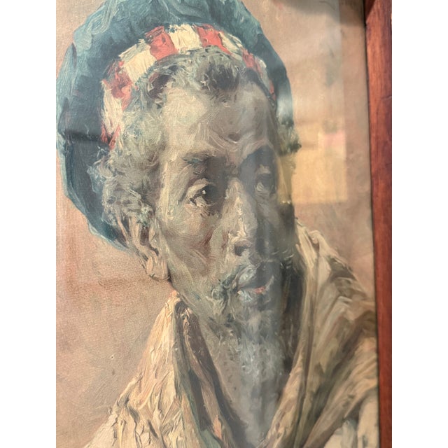 Henry Moore Henry Mosler - Original Portrait Painting - “Man in Striped Headwrap” - Gouache on Paper c.1890-1910 For Sale - Image 4 of 12