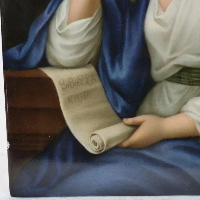 Late 19th Century Antique KPM Classical Portrait Porcelain Tile of Woman With Scroll Signed C1890 For Sale - Image 5 of 7