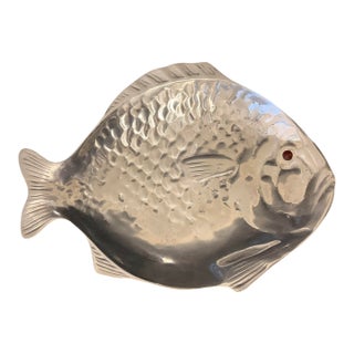 Vintage 1976 Arthur Court Cast Aluminum Fish Platter Carnelian Red Eye For Sale