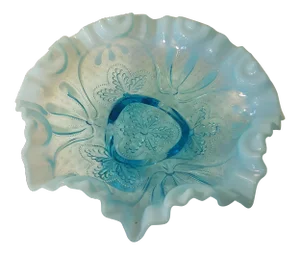 Jefferson Glass Aqua Opalescent Meander Footed Bowl
