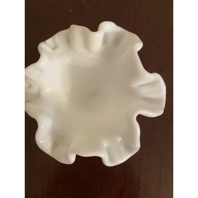 Fenton Art Glass Company Vintage MCM Fenton Milk Glass Hobnail Flared Ruffle Vase For Sale - Image 4 of 5