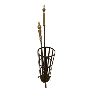 Late 19th Century Tudor Style Assembled Set of 3 Brass and Cast Iron Fire Tools and Stand