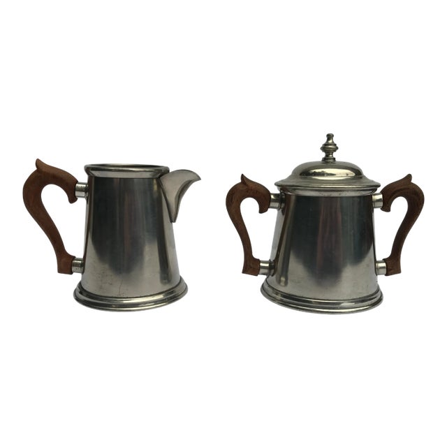 Mid-Century Colonial Stieff Pewter Sugar & Creamer Set- 2 Pieces For Sale