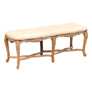 Mid 20th Century 4 Ft French Long Bench, All Sides Carved For Sale