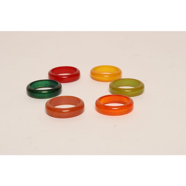 1930s 1930s Art Deco Multi-Color Bakelite Napkin Rings - Set of Six For Sale - Image 5 of 16