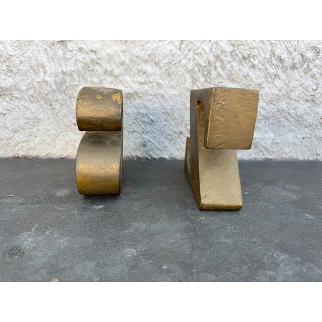 Curtis Jere Cutis Jere “A to Z” Bookends Gilt Metal Brutalist Mid Century Modern Read For Sale - Image 4 of 9