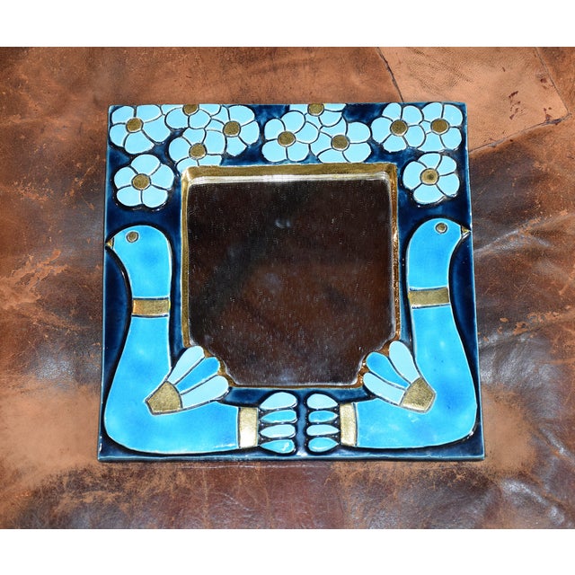 1970s Mirror with Blue Bird by Mithé Espelt, 1970 For Sale - Image 5 of 6