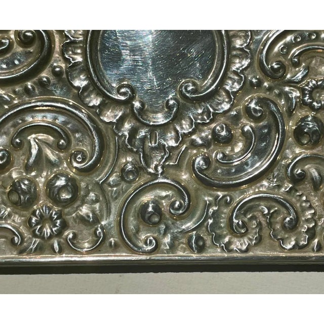 Antique Edwardian Repousse Sterling Silver Bevelled Edge Mirror. For Sale - Image 4 of 13