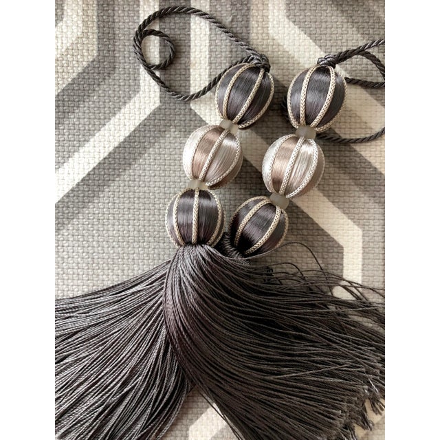 Wood Pair of Smoky Ash and Stone Colored Beaded Key Tassels For Sale - Image 7 of 14