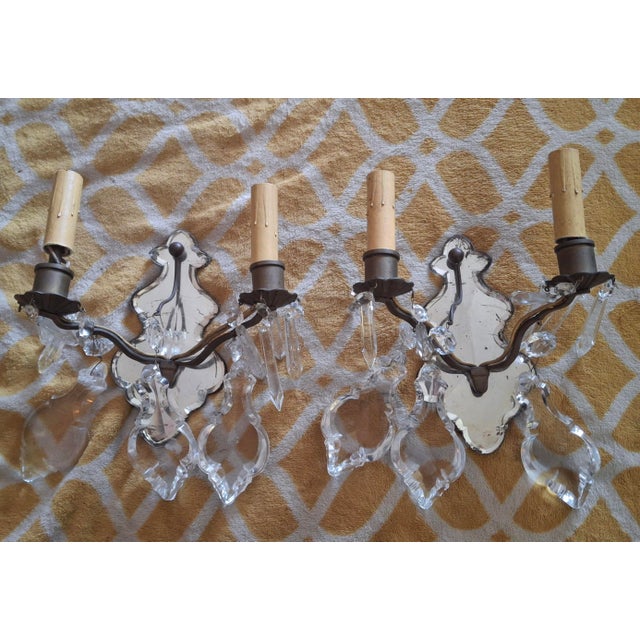 C1900 French Louis XV Bronze Mirror Back Thick Crystal Pendalogue Sconces Signed Ef Caldwell a - Pair For Sale In Miami - Image 6 of 18