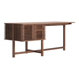 Early 21st Century Mid Modern Style Nathan Young Design Within Reach Walnut Line Storage Desk New For Sale