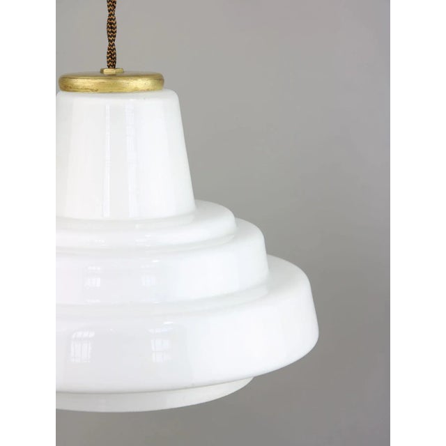 1950s Mid-Century Italian Brass and Opaline Pendant Lamp For Sale - Image 5 of 13