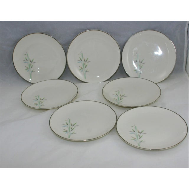 White Mid-Century Noritake Japan Jessie Pattern Bamboo Design 6" Dishes - Set of 7 For Sale - Image 8 of 9