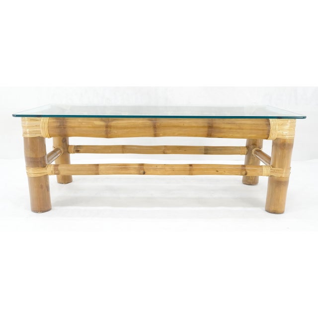 Thick Bamboo 22x46" Rectangle Glass Top Coffee Table Mid Century Modern MINT For Sale - Image 12 of 16
